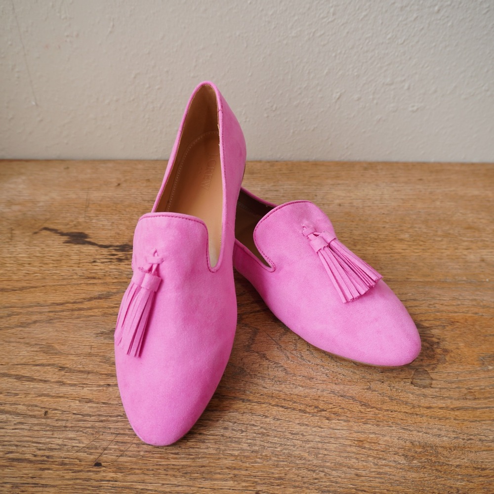 J. Crew Women's Size 10 Bright Pink Tassel Loafers Style Pointed Toe Flats